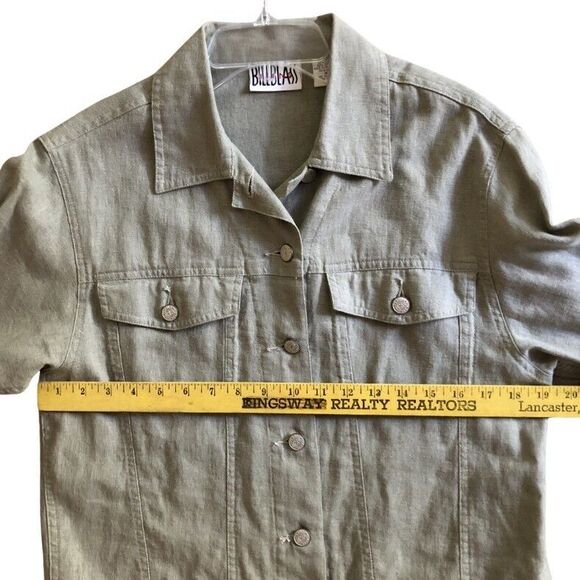 Bill Blass Linen Blend Trucker Jacket Womens Sz M VTG Taupe Lagenlook Minimalist - Picture 7 of 11